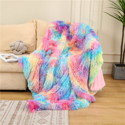 Fluffy Long Plush Throw Blanket Super Soft Double-sided Bedspread