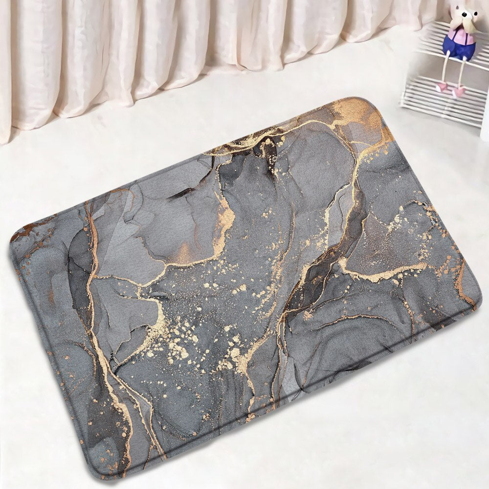 Black Marble Bath Mats 3pcs Sets Gold Grey Lines Creative Abstract Geometric Art Home Bathroom Door Rug Anti-Slip Toilet Lid Mat