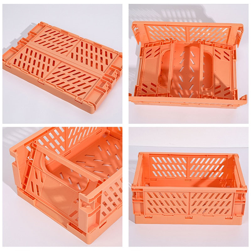 5 Color Organizing Storage Baskets Case Folding Desktop Basket Tape Stationery Plastic Foldable Container Storage Box