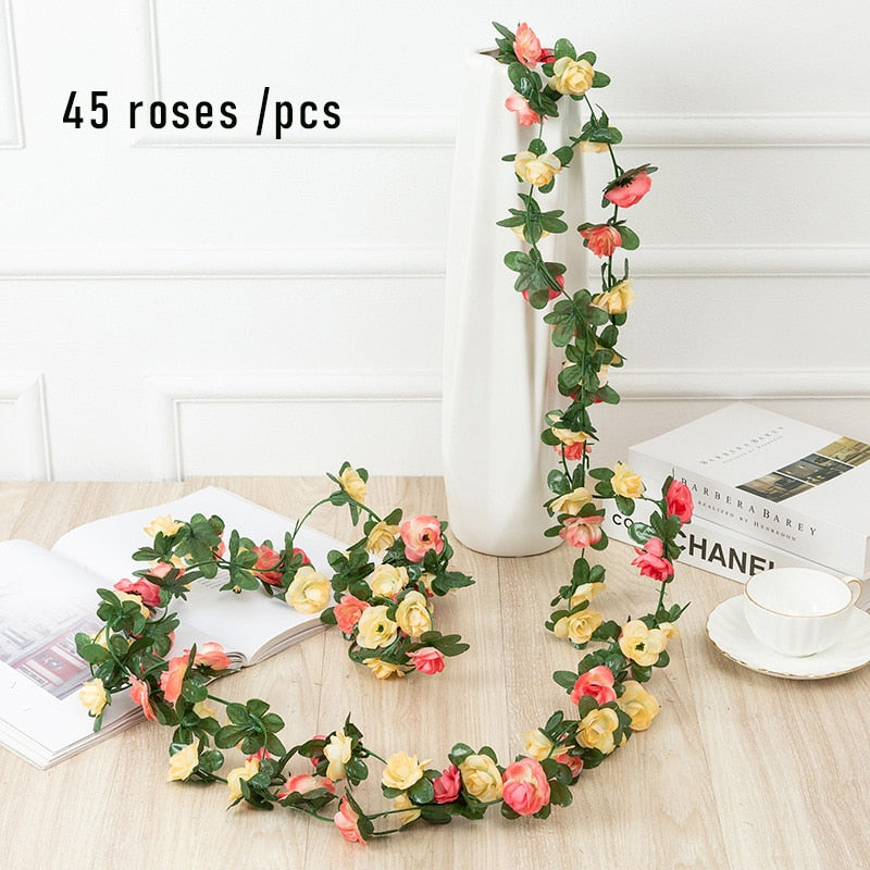 1pcs Artificial Flowers Vine 45pcs / 69pcs Rose DIY Decoration Fake Flower Home Room Decor Wall Hanging Garland Plants