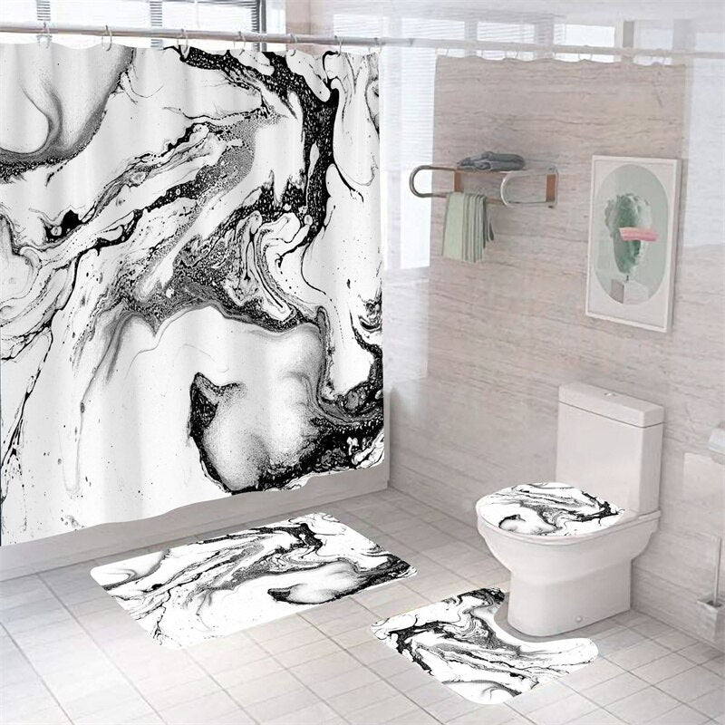 Luxury 3D Marble Shower Curtain, Rug, Toilet Set Polyester Fabric Waterproof Set