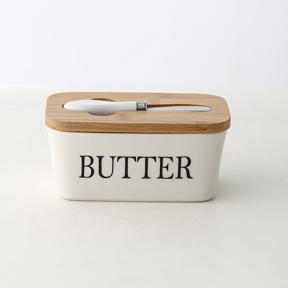 Nordic Butter Box Ceramic Container  With Knife Lid