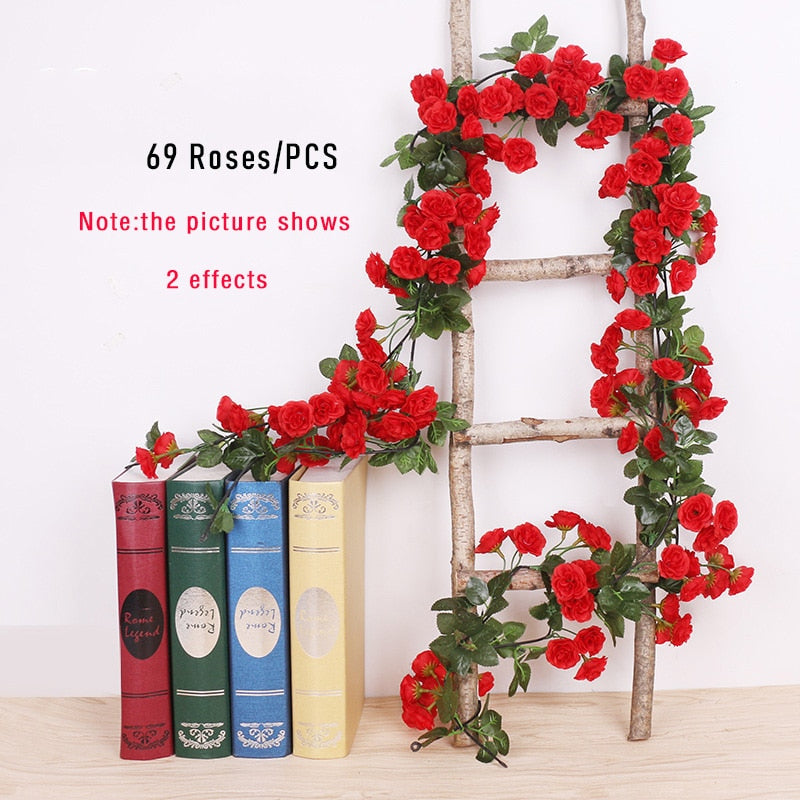 1pcs Artificial Flowers Vine 45pcs / 69pcs Rose DIY Decoration Fake Flower Home Room Decor Wall Hanging Garland Plants