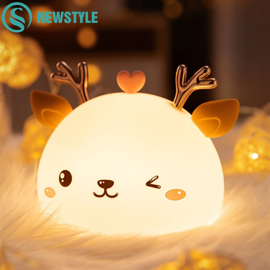 Colorful Deer Light Silicone Touch Sensor Cute Animal Soft USB Rechargeable Lamps