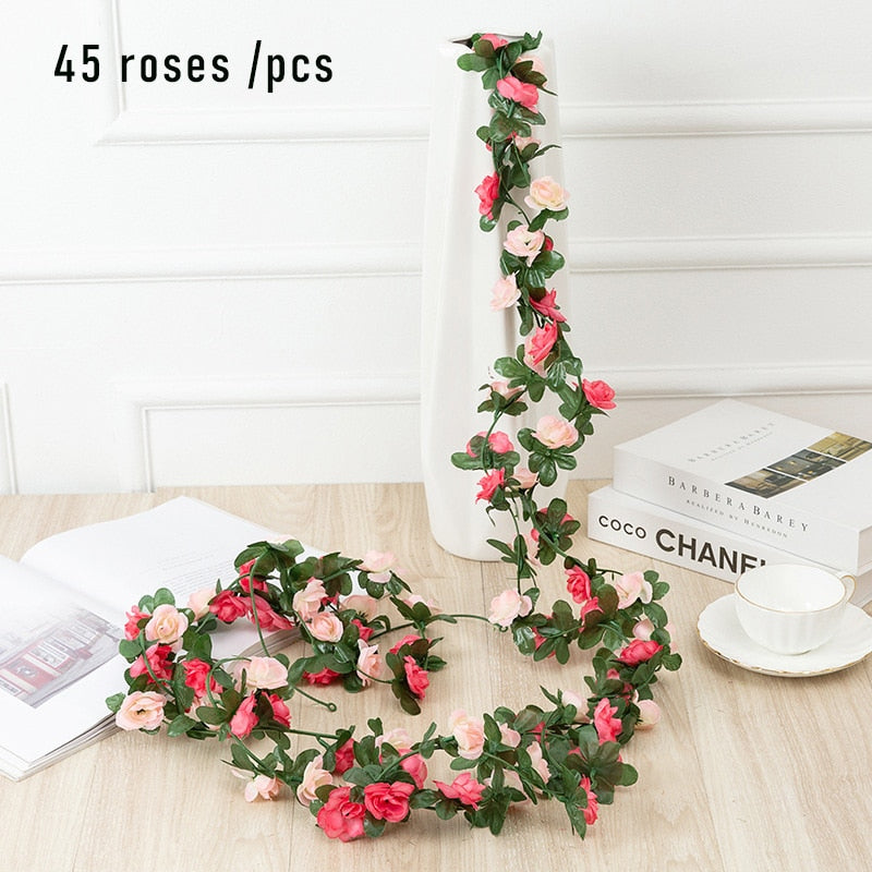 1pcs Artificial Flowers Vine 45pcs / 69pcs Rose DIY Decoration Fake Flower Home Room Decor Wall Hanging Garland Plants