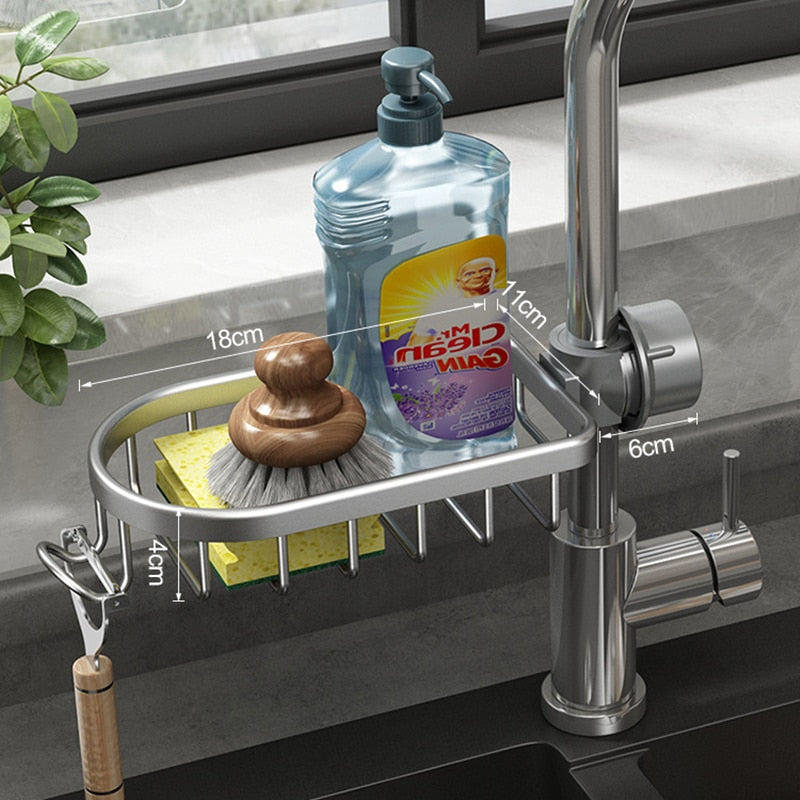 Kitchen Space Aluminum Sink Drain Rack Sponge Storage