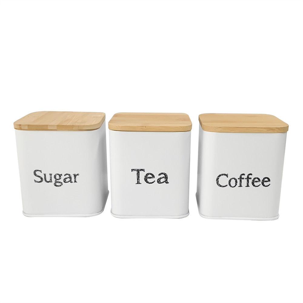 3pcs Sugar Tea Coffee Jar Metal Kitchen Storage Canister