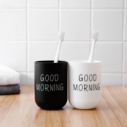 Good Morning Mouthwash Cup Bathroom Tumblers Toothbrush Toothpaste Holder Cup Travel Washing Cup Water Mug Bathroom Accessories