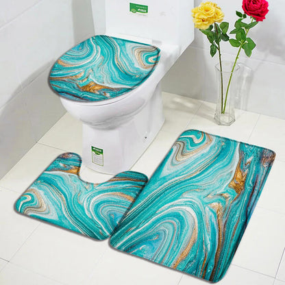 Black Marble Bath Mats 3pcs Sets Gold Grey Lines Creative Abstract Geometric Art Home Bathroom Door Rug Anti-Slip Toilet Lid Mat