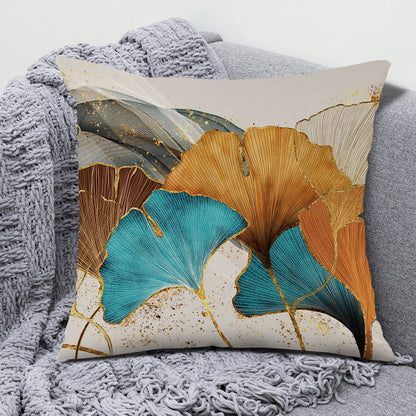 Ginkgo Leaf Print Linen Cushion Covers Morden Couch Square Pillows Cases (Multi Colors)