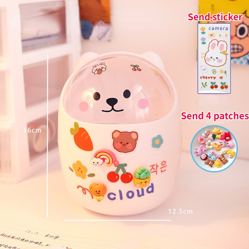 Cute Bear Desktop Trash Can Storage Organizer for Desk Mini Desk Organizer Plastic Pen Holder Kawaii Korean Stationery Storage