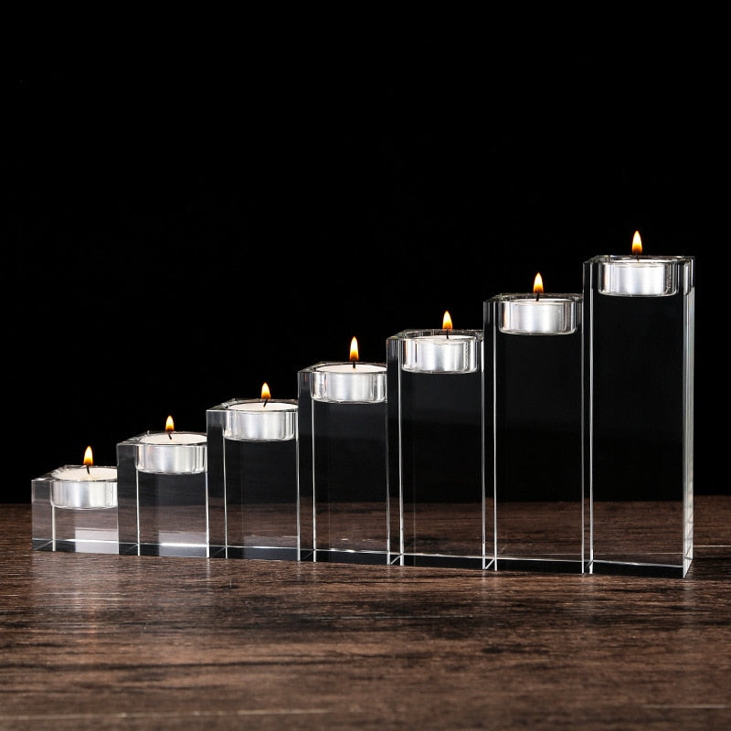 ERMAKOVA Candle Holder Solid Crystal Clear Square Glass Pillar Tealight Holder for Wedding Home Decoration Candlelight Dinner