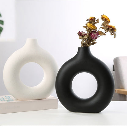 Nordic Ceramic Vase Circular Hollow Donuts Flower Pots (Multi Styles/ Colors)