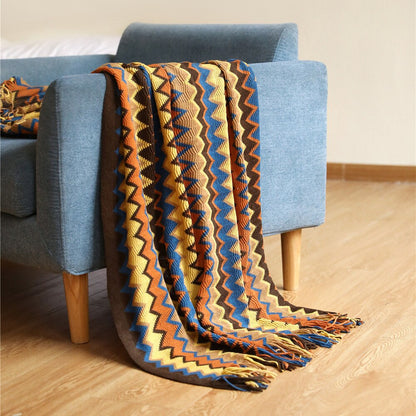 Nordic Knitted Blankets Bohemian Plaid Throw With Tassels