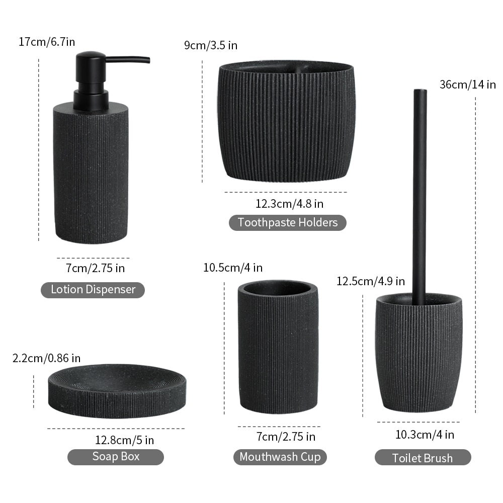 Black Bathroom Accessories  with Toothbrush Holder Soap Dispenser  Tumbler Cups Soap Dish and Toilet Brush Holder