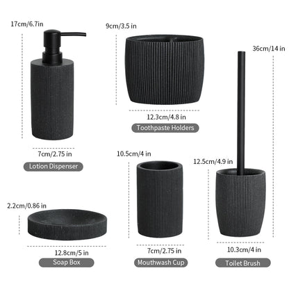 Black Bathroom Accessories  with Toothbrush Holder Soap Dispenser  Tumbler Cups Soap Dish and Toilet Brush Holder