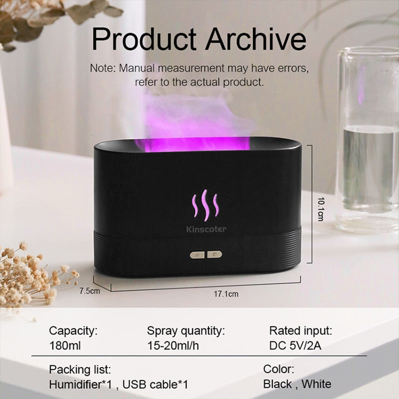 Kinscoter Aroma Diffuser Air Humidifier Ultrasonic Cool Mist Maker Fogger Led Essential Oil Flame Lamp Diffuser (Multi Colors)