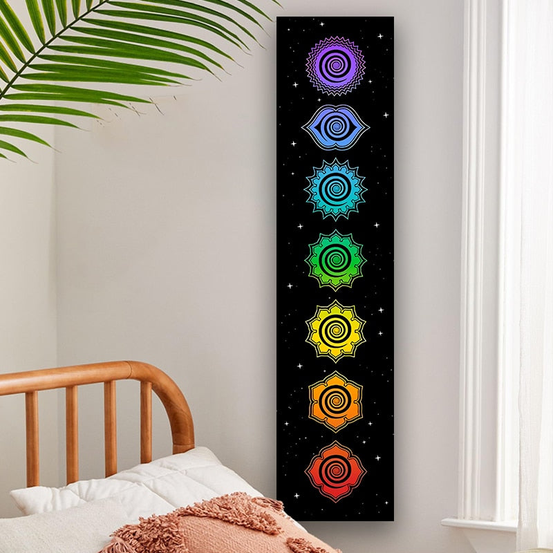 Rainbow Chakras Tapestry Buddhism Yoga Cosmic Energy Centers meditation Tapestries black Wall Hanging Drom Home Decor