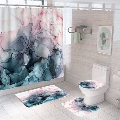 Luxury 3D Marble Shower Curtain, Rug, Toilet Set Polyester Fabric Waterproof Set