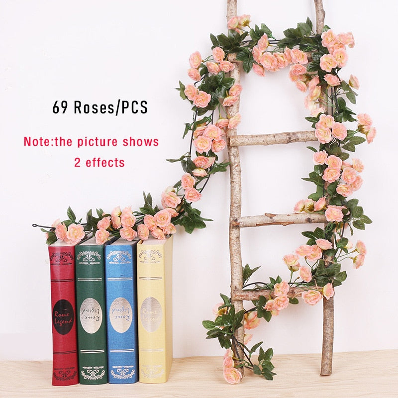 1pcs Artificial Flowers Vine 45pcs / 69pcs Rose DIY Decoration Fake Flower Home Room Decor Wall Hanging Garland Plants