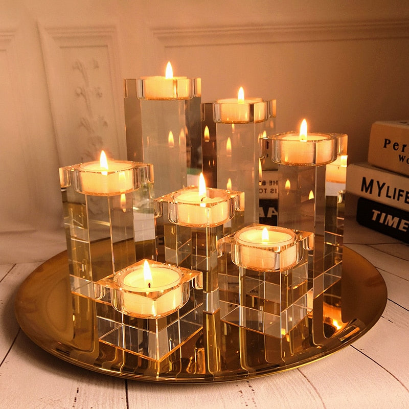 ERMAKOVA Candle Holder Solid Crystal Clear Square Glass Pillar Tealight Holder for Wedding Home Decoration Candlelight Dinner