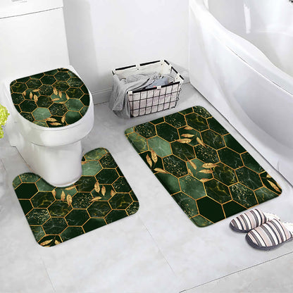 Black Marble Bath Mats 3pcs Sets Gold Grey Lines Creative Abstract Geometric Art Home Bathroom Door Rug Anti-Slip Toilet Lid Mat