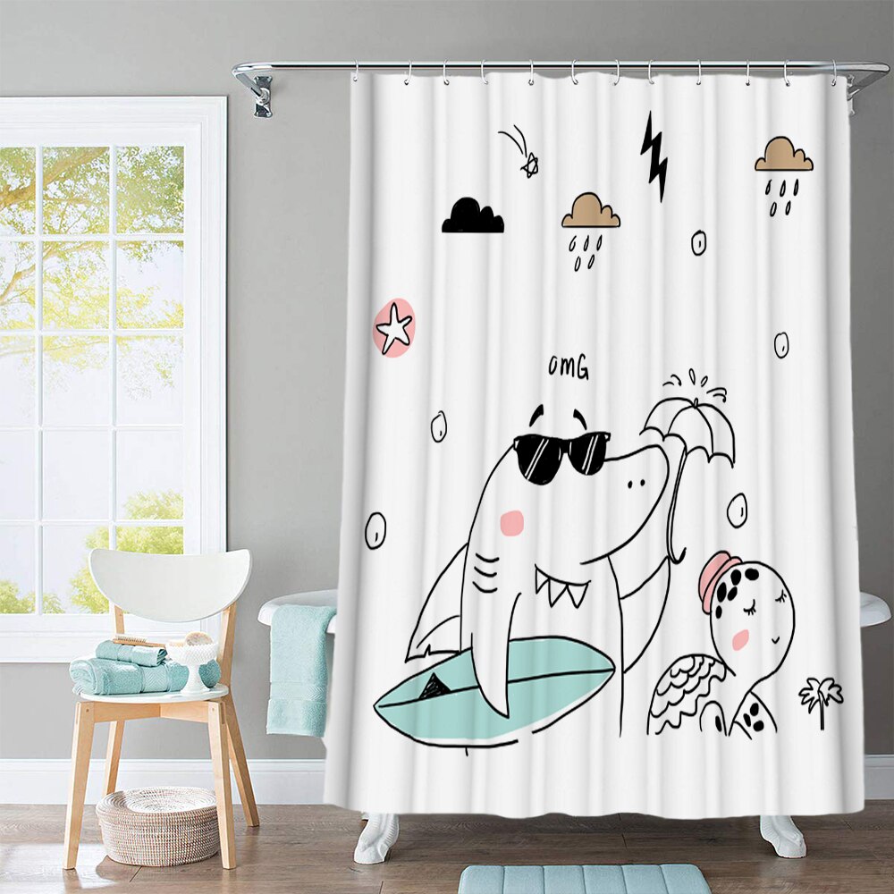 Beautiful Flowers Shower Curtain Cartoon Animal Printed with Hooks