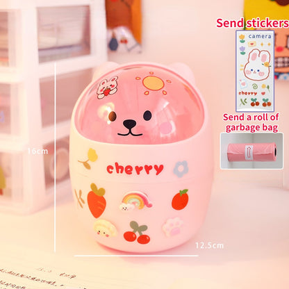 Cute Bear Desktop Trash Can Storage Organizer for Desk Mini Desk Organizer Plastic Pen Holder Kawaii Korean Stationery Storage