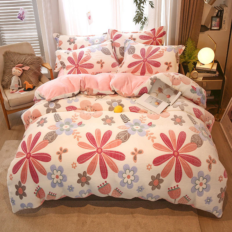 Bonenjoy 1pc Winter Warm Duvet Cover Flower Bed Covers Double Size Flannel Fleece Comforter Cover 220x240(without pillowcase)