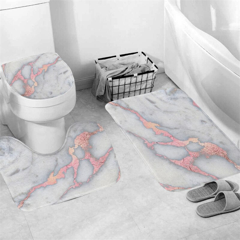 Luxury 3D Marble Shower Curtain, Rug, Toilet Set Polyester Fabric Waterproof Set