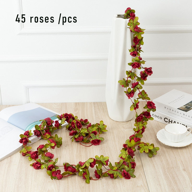 1pcs Artificial Flowers Vine 45pcs / 69pcs Rose DIY Decoration Fake Flower Home Room Decor Wall Hanging Garland Plants