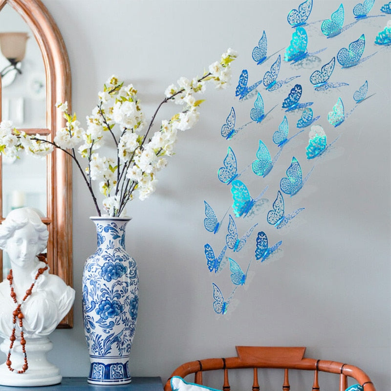 3D Purple Blue Butterflies Wall Stickers Hollow Butterfly Home Wall Fridge Decor DIY Art Mural Room Decor,12Pcs