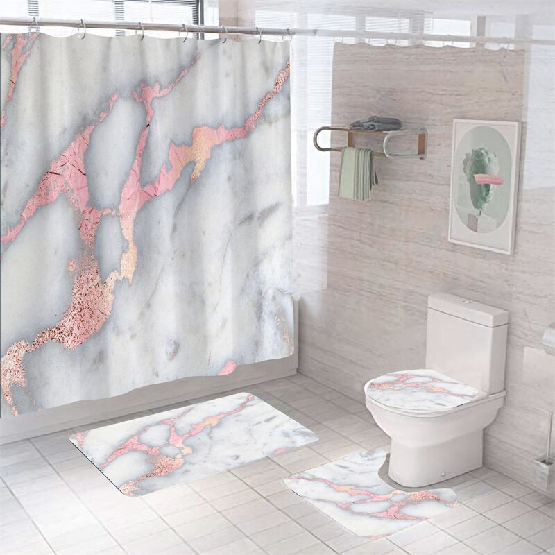 Luxury 3D Marble Shower Curtain, Rug, Toilet Set Polyester Fabric Waterproof Set