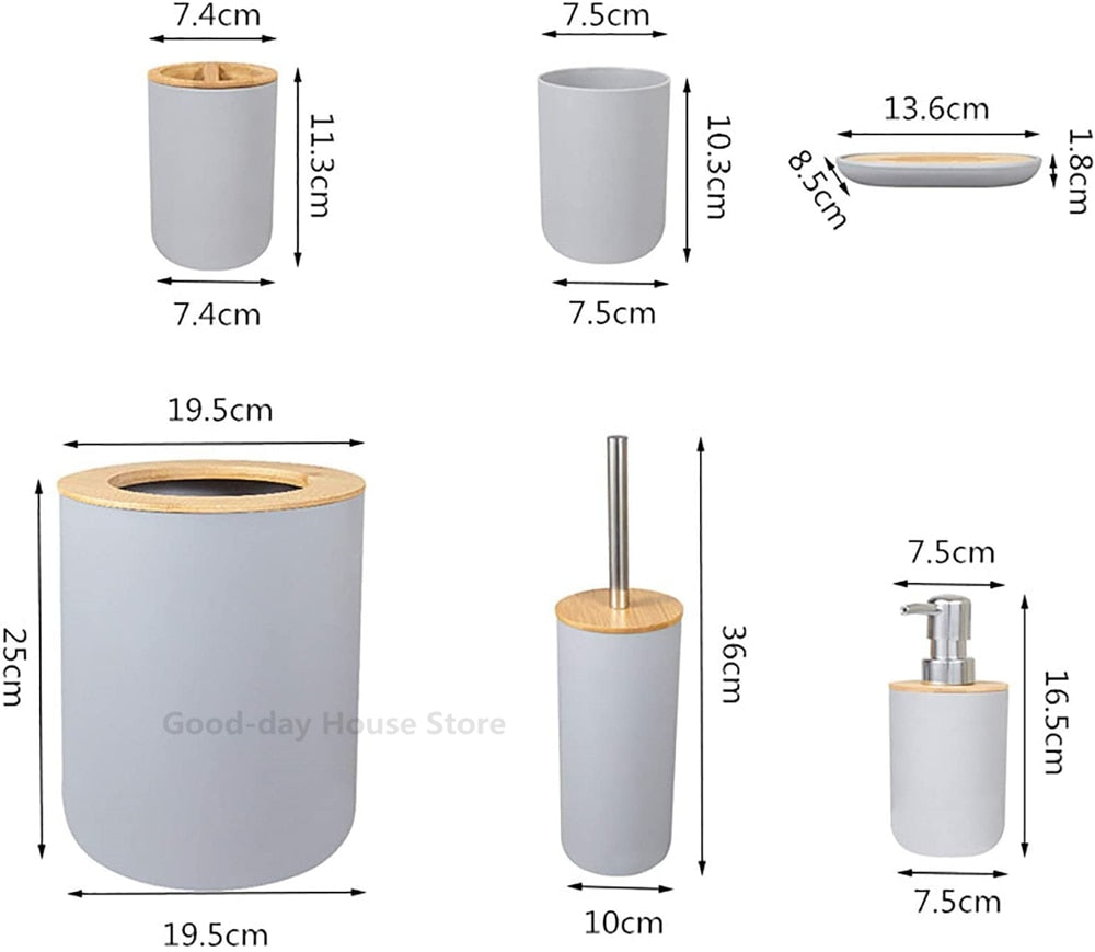 Bathroom Accessories Set Soap Dispenser Bottle Dish Washroom Toothbrush Holder Cup Suit Lotion Rack Toilet Brush Garbage Can