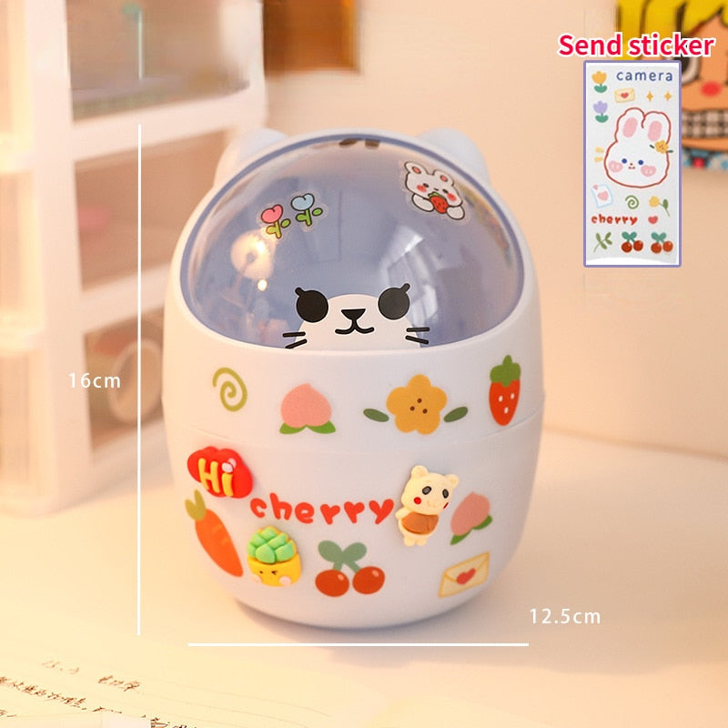 Cute Bear Desktop Trash Can Storage Organizer for Desk Mini Desk Organizer Plastic Pen Holder Kawaii Korean Stationery Storage