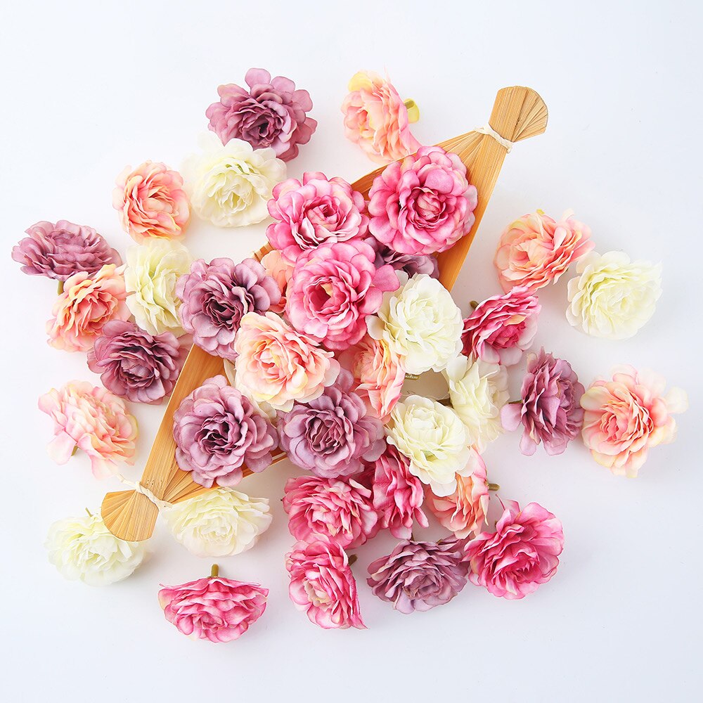 Silk Rose Artificial Flower Head Fake Flower For Home Decor DIY Wreath Accessories (Multi Colors)