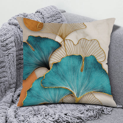 Ginkgo Leaf Print Linen Cushion Covers Morden Couch Square Pillows Cases (Multi Colors)