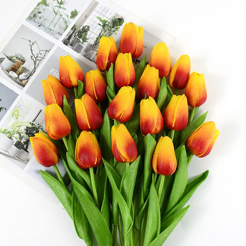 10pcs Artificial Tulip Flowers White Yellow Real Touch Tulips Bouquet