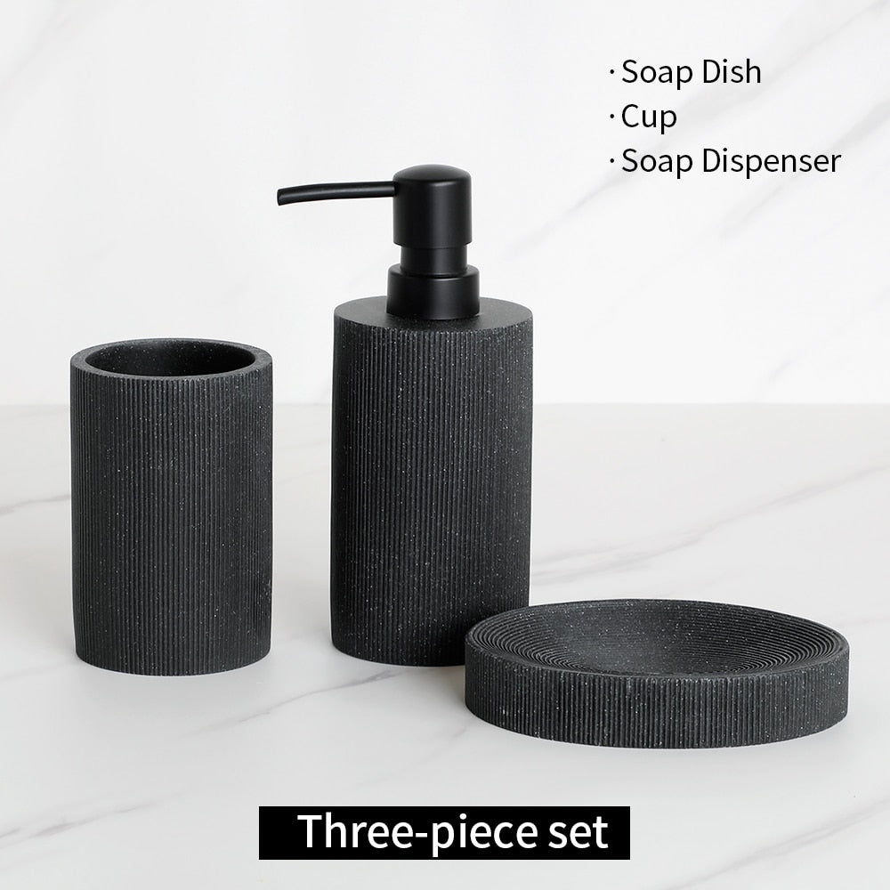 Black Bathroom Accessories  with Toothbrush Holder Soap Dispenser  Tumbler Cups Soap Dish and Toilet Brush Holder