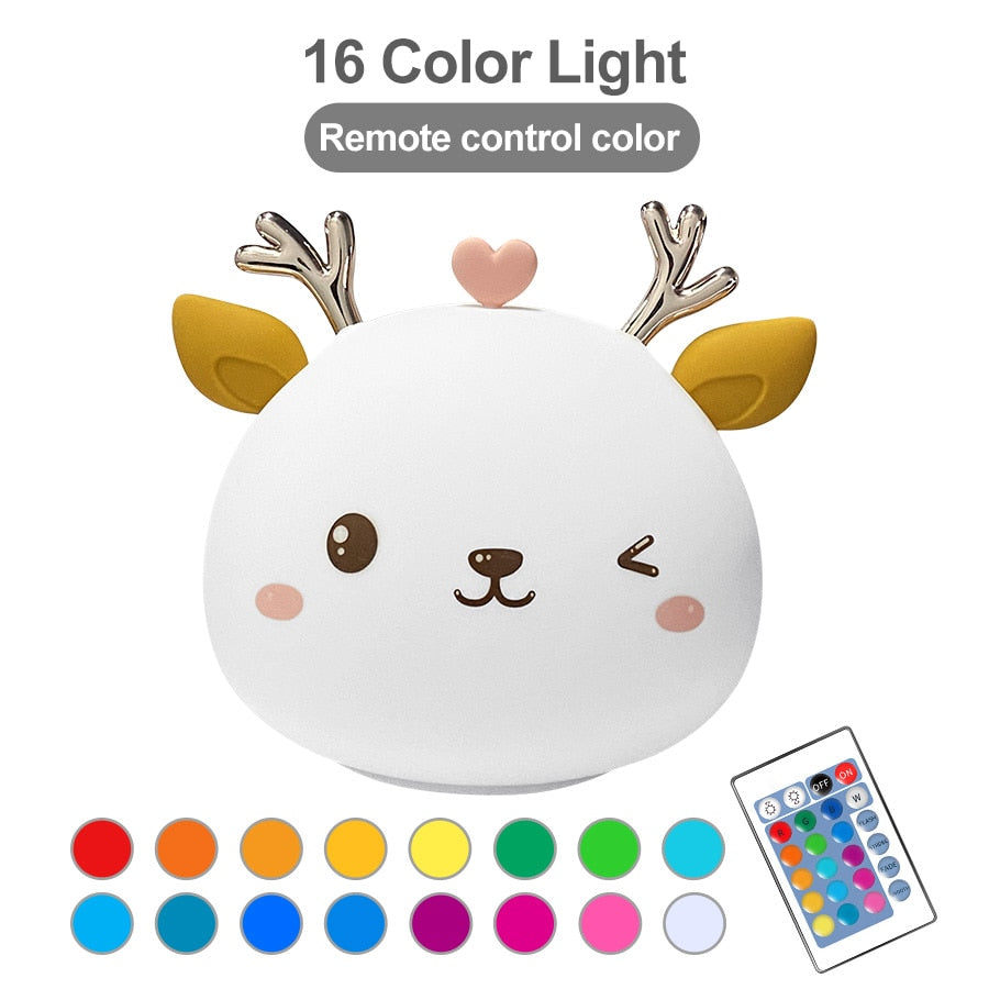 Colorful Deer Light Silicone Touch Sensor Cute Animal Soft USB Rechargeable Lamps