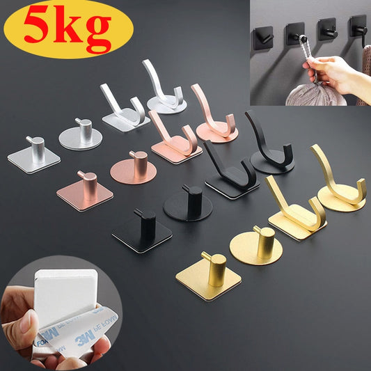 Multi-purpose Wall Hook Door Keys Cloth Coat Hook Bathroom Towel Robe Hanger Hook Adhesive Kitchen Hardware Rack Shelf Bag Hook