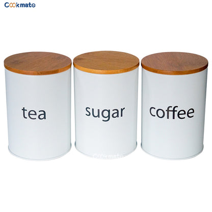 3pcs Sugar Tea Coffee Jar Metal Kitchen Storage Canister