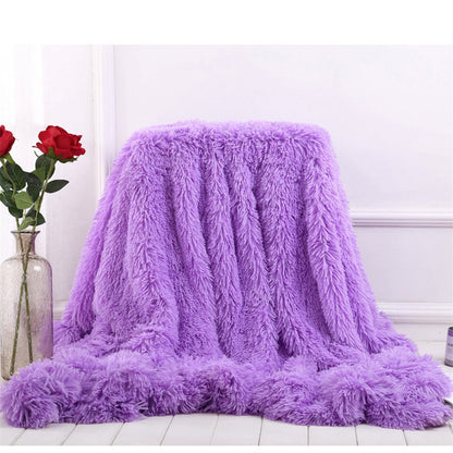 Fluffy Long Plush Throw Blanket Super Soft Double-sided Bedspread