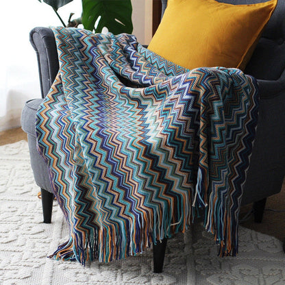 Nordic Knitted Blankets Bohemian Plaid Throw With Tassels