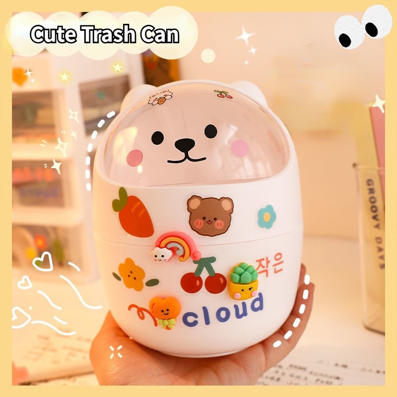 Cute Bear Desktop Trash Can Storage Organizer for Desk Mini Desk Organizer Plastic Pen Holder Kawaii Korean Stationery Storage