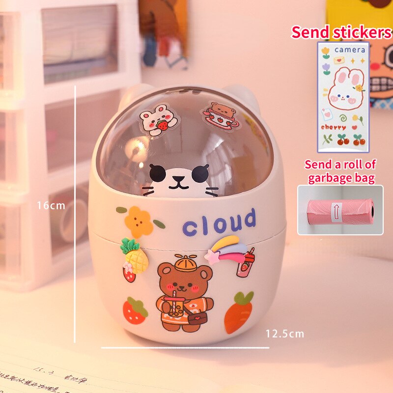 Cute Bear Desktop Trash Can Storage Organizer for Desk Mini Desk Organizer Plastic Pen Holder Kawaii Korean Stationery Storage