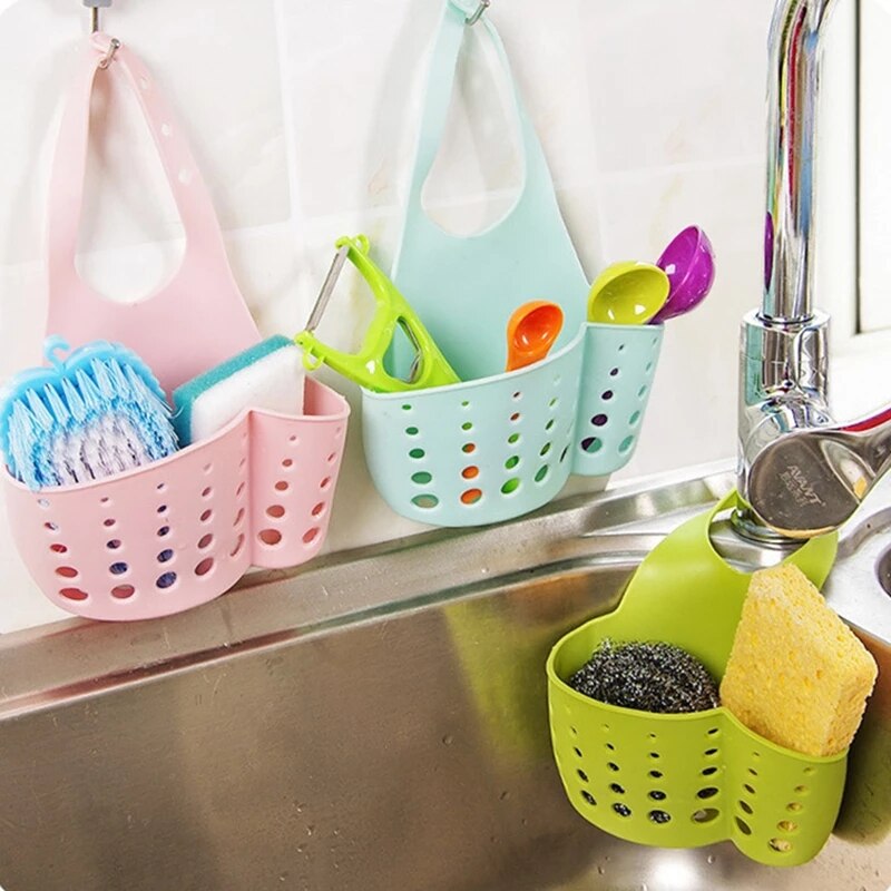 Hanging Pocket Drain Rack Shelf Suction Cup Sink Drain Basket Bowl Sponge Faucet Holder Kitchen Bathroom Storage Organizer