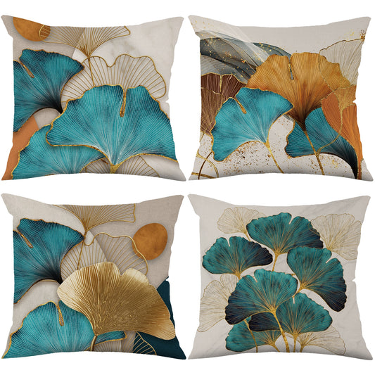 Ginkgo Leaf Print Linen Cushion Covers Morden Couch Square Pillows Cases (Multi Colors)