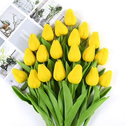 10pcs Artificial Tulip Flowers White Yellow Real Touch Tulips Bouquet