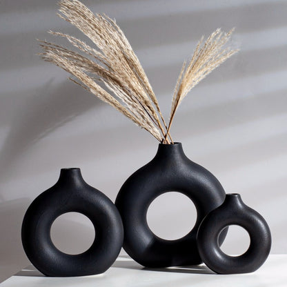 Vilead Square Circular Hollow Ceramic Vase Donuts (Multi Styles/ Colors)